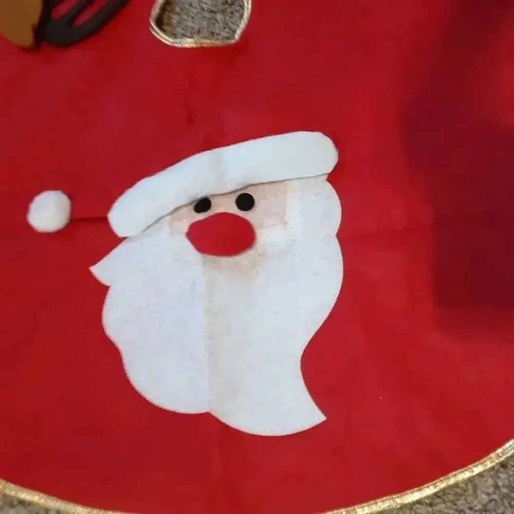 Santa Rudolph and Frosty The Snowman Red Felt Christmas Tree Skirt